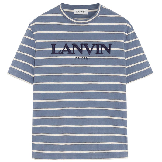 Lanvin Blue Striped Embroidered Logo T-Shirt