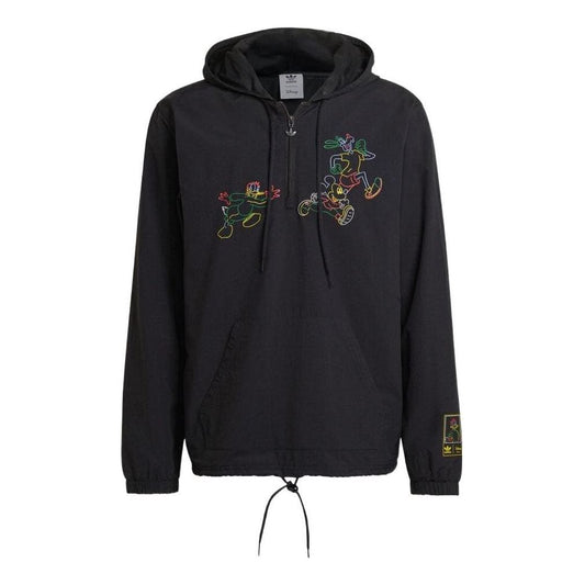 adidas originals x Disney Crossover Half Zipper Pullover Large Logo Cartoon animal Pattern Long Sleeves Jacket Black HF4929