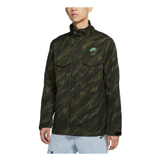 Nike Sportswear Essentials+ M65 Stand Collar Long Sleeves Unlined Camouflage Jacket Green DD4663-355