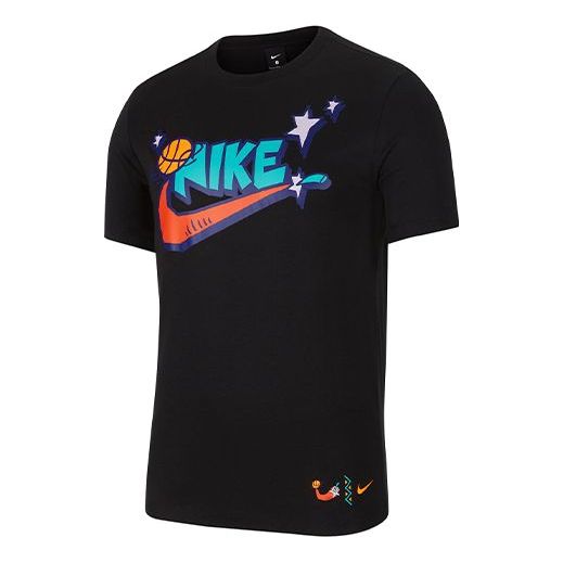 Nike Basketball Logo Alphabet Printing Short Sleeve Men's Black DD9373-010