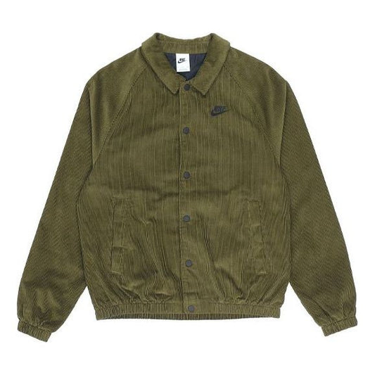 Men's Nike Stack Logo Casual Corduroy Jacket Autumn Green DO2323-326