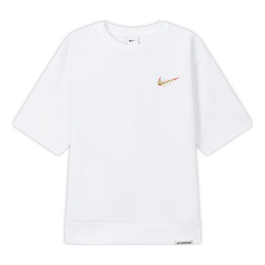 Nike Solid Color Cartoon Small Label Sports Training Round Neck Short Sleeve White DV3201-100