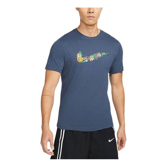 Men's Nike Flowers Large Logo Casual Sports Solid Color Round Neck Short Sleeve Flash Blue T-Shirt DV1215-437