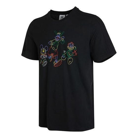adidas originals x Disney Crossover Mickey Cartoon Printing Round Neck Short Sleeve Black HF4932