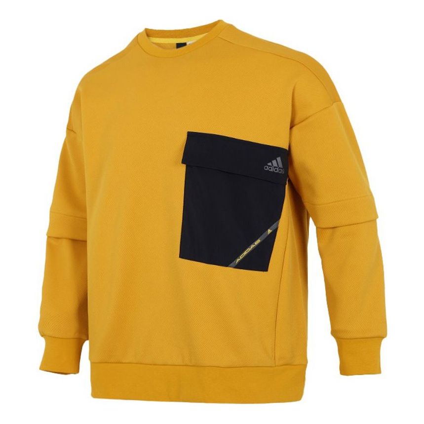 Men's adidas Contrasting Colors Pocket Sports Round Neck Pullover Yellow H39349