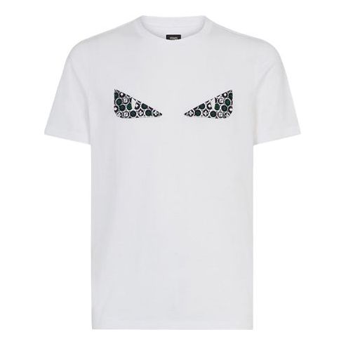 Men's FENDI Small Monster Eye Printing Short Sleeve White FY0894-A6ZD-F0QA0