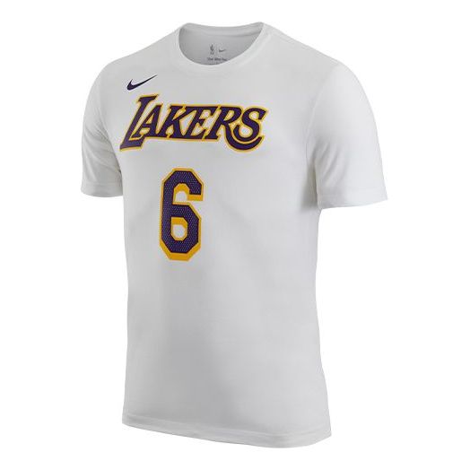 Men's Nike NBA Lakers Lebron James No. 6 Casual Breathable Sports Short Sleeve White T-Shirt CV8529-116