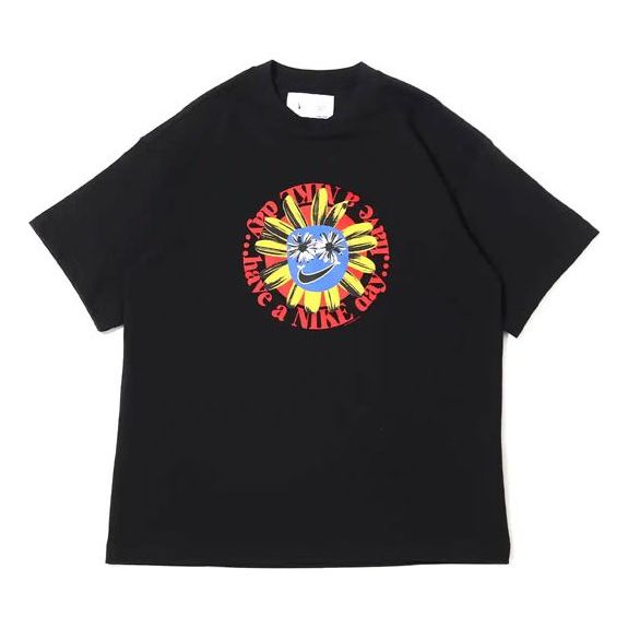 Men's Nike Smile Flower Logo Pattern Printing Round Neck Short Sleeve Black T-Shirt DV0683-010
