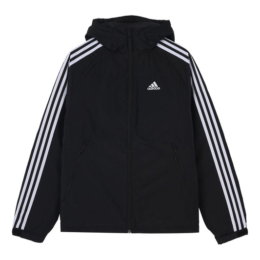 adidas 3st Down Jkt Logo Printing Side Stripe Sports Stay Warm hooded down Jacket Black H23080