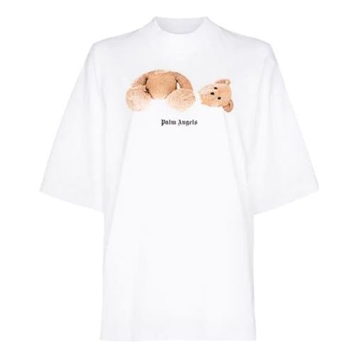 PALM ANGELS Pink Bear S/S Back logo Short Sleeve White PWAA017S20JER0010160