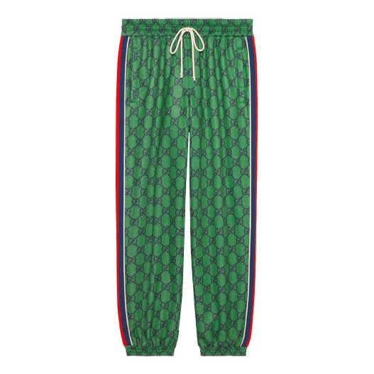 Men's Gucci FW21 Webbing Logo Full Print Plain Weave Knit Jogging Sports Pants/Trousers/Joggers Green 655146-XJDF0-3305
