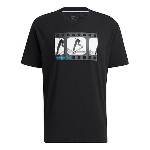 adidas neo M Brlv Tee3 Skateboard Sports Printing Loose Knit Short Sleeve Black H59452