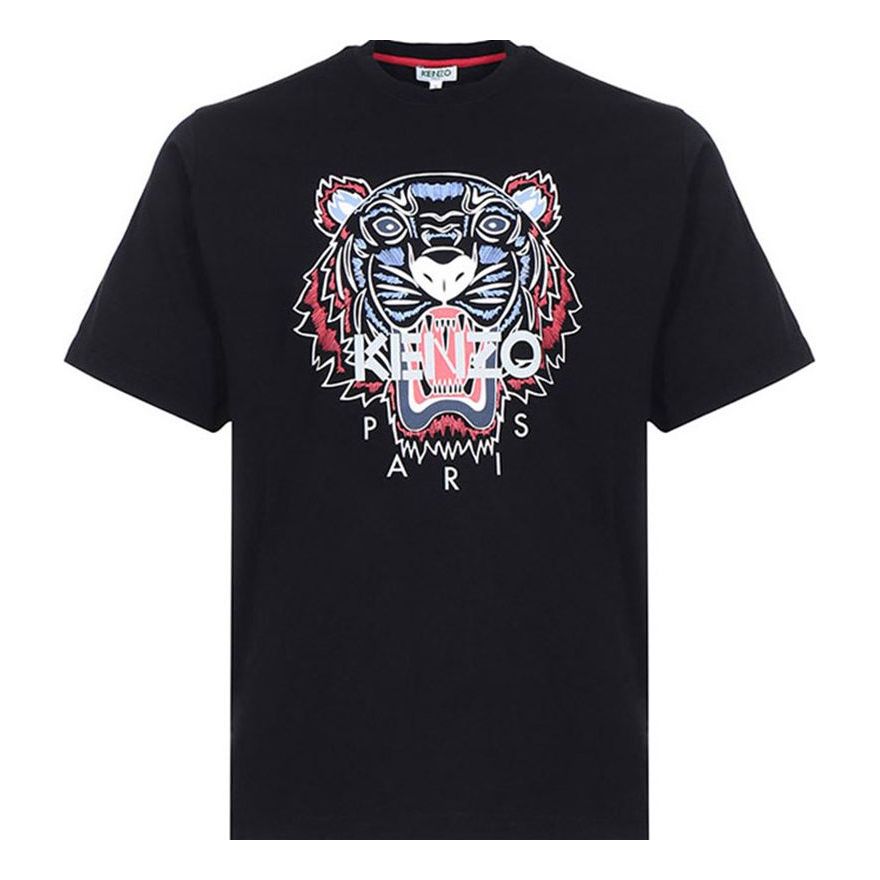 Men's KENZO Tiger Head Pattern Loose Round Neck Short Sleeve Black T-Shirt FA55TS5004YA