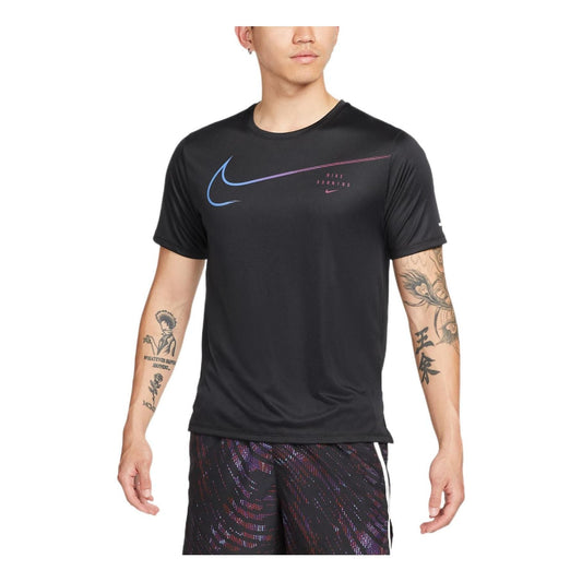 Men's Nike Large Logo Sports Training Breathable Quick Dry Round Neck Short Sleeve Black T-Shirt DM4812-010