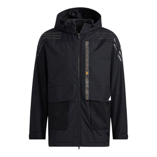 adidas Solid Color hooded Zipper Jacket Black HE7401
