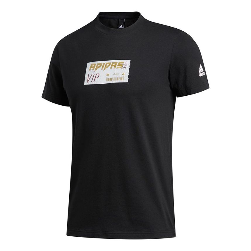 adidas M Gfx T Lng Logo Printing Sports Round Neck Short Sleeve Black FT2798