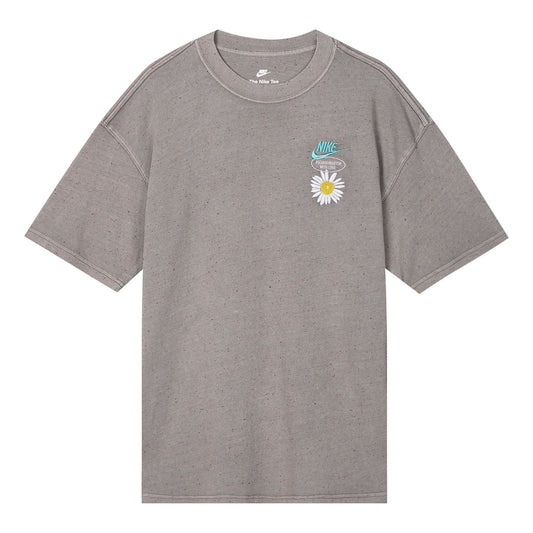 Men's Nike SS22 Round Neck Daisy Printing Short Sleeve Gray T-Shirt DM6334-289