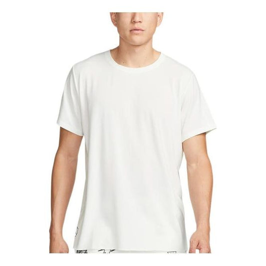 Men's Nike Yoga Dri-FIT Solid Color Back Pattern Printing Round Neck Training Sports Short Sleeve White T-Shirt DM8142-133
