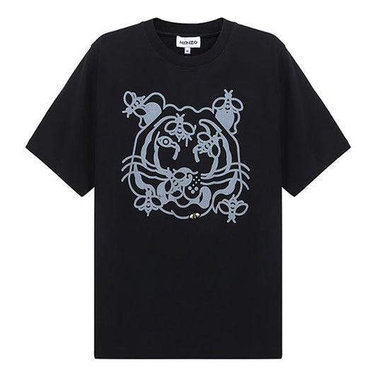 Men's KENZO Bee Tiger Head Pattern Round Neck Short Sleeve Black FB55TS0844SB-99
