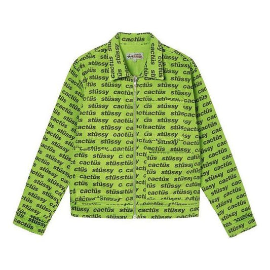 Stussy x CPFM Crossover Zip Work Jacket Alphabet Logo Full Print Denim Unisex Green 315284