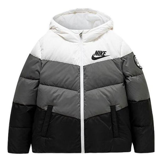 (PS) Nike Colorblock Chevron Puffer Jacket 'White Grey Black' NY2032191GS-006