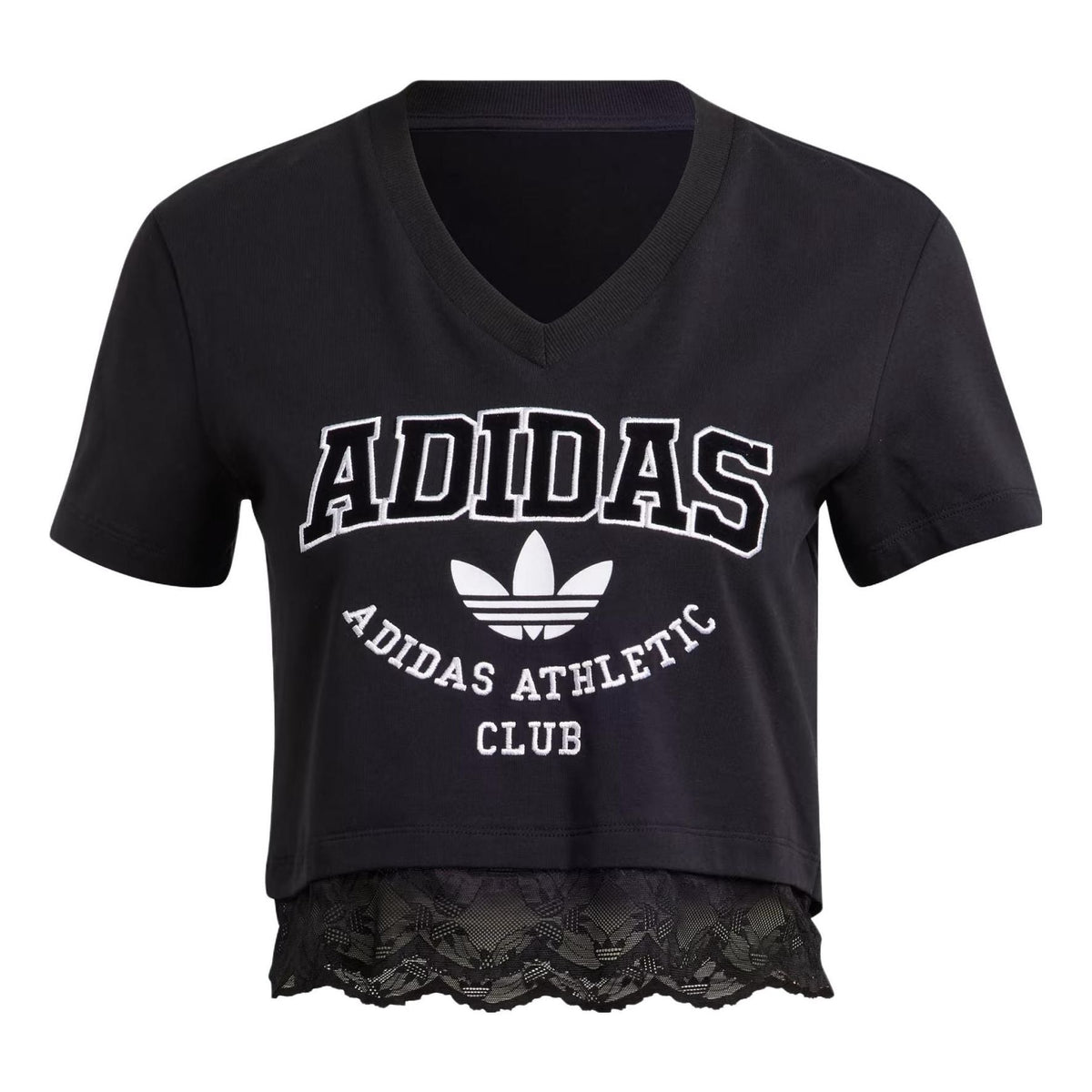 (WMNS) adidas Originals Cropped Lace Trim T-shirt 'Black' IL2417