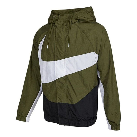 Men's Nike Sportswear Swoosh Large Logo Printing Hooded Woven Jacket Autumn Olive Green DD5968-326