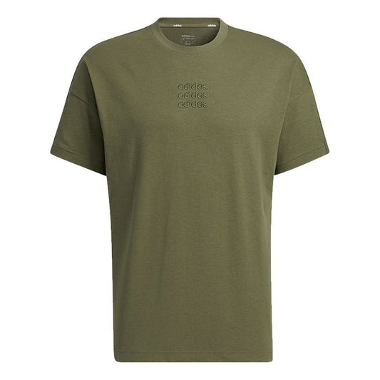 adidas neo M Icons C+ Tee Back Large Logo Printing Sports Short Sleeve Green H52727