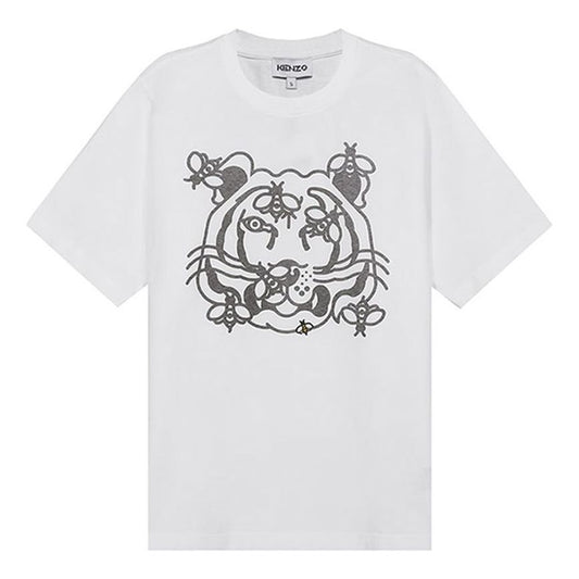 Men's KENZO SS21 Tiger Head Pattern Round Neck Short Sleeve White FB55TS0844SB-01B