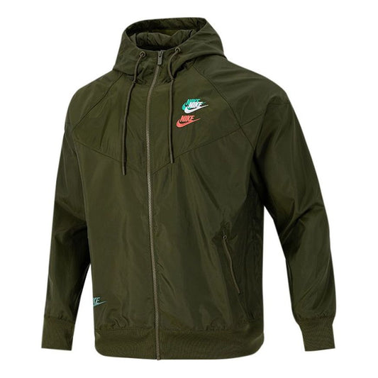 Nike Embroidered Logo Sports Woven Hooded Jacket Olive Green DM7924-326