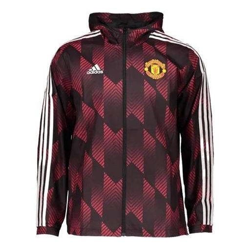 adidas Manchester United Stripe Full Print Athleisure Casual Sports Hooded Jacket Purple Red GR3872