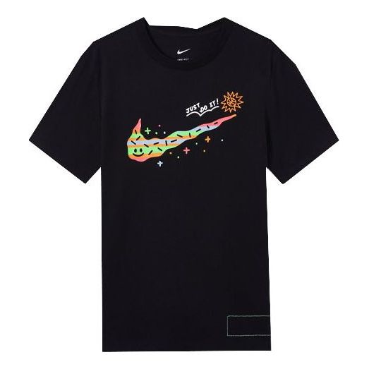 Men's Nike Printing Large Logo Casual Round Neck Short Sleeve Black T-Shirt DV3188-010