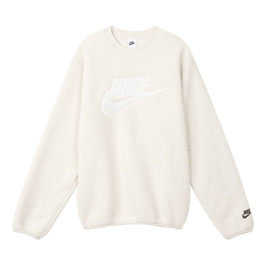Men's Nike Logo Embroidered Loose Suede Round Neck Pullover Beige DD5018-072