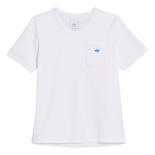 adidas originals Solid Color Chest Pocket Round Neck Casual Short Sleeve White HM6857