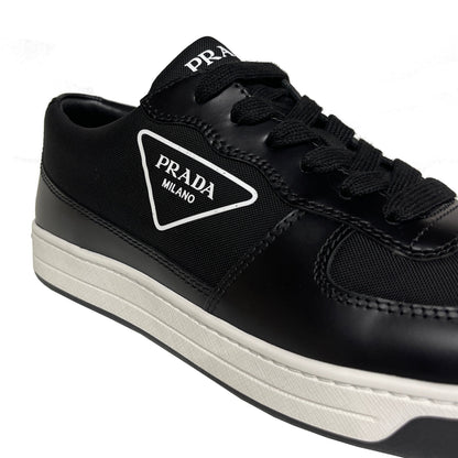 Prada Leather Triangle Logo Black & White Trainers