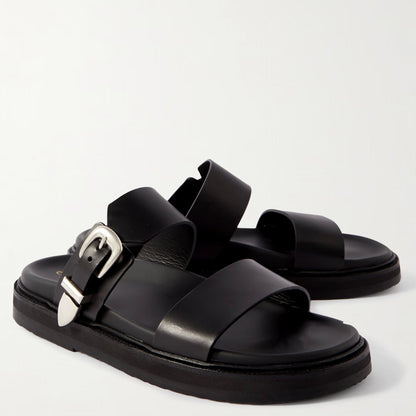 Womens Celine Black Leather Buckle Sandals